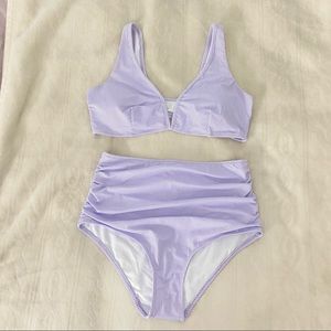 SHIEN Striped V Wired High Waisted Bikini Swimsuit